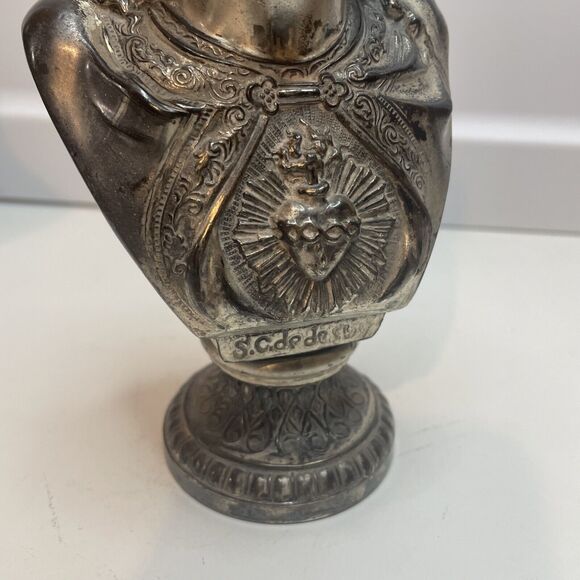 Antique Silver Plate Sacred Heart Statue Of Jesus About 7”H - Picture 3 of 9